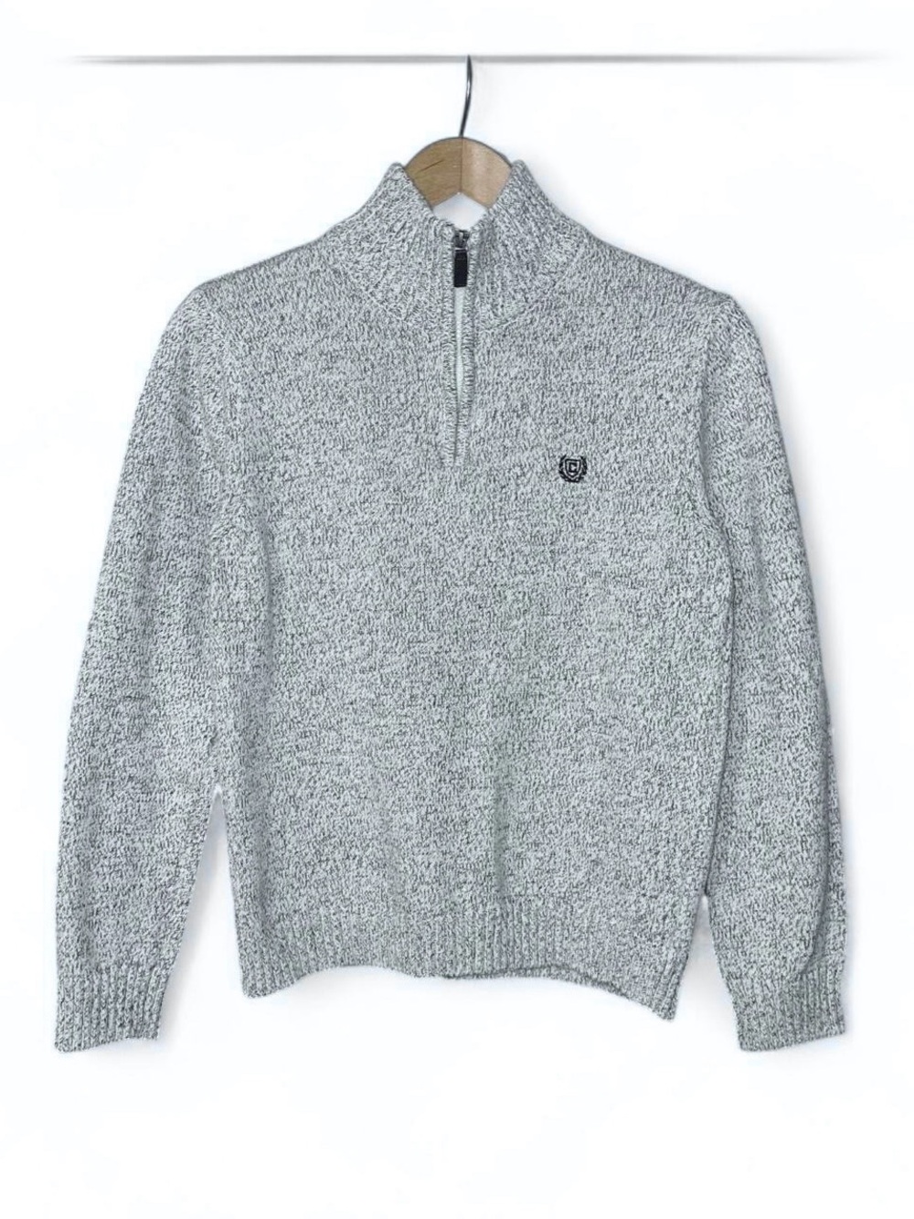 Chaps Quarter Zip Sweater Boys L Large 14-16 Grey Heather